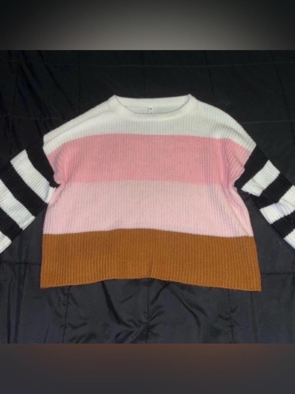 Wishlist Colorblock Crewneck Sweater - Pink, White & Brown